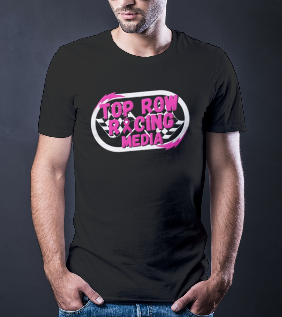 Top Row Racing Media Pink Checkered Flags Ribbon T-Shirt