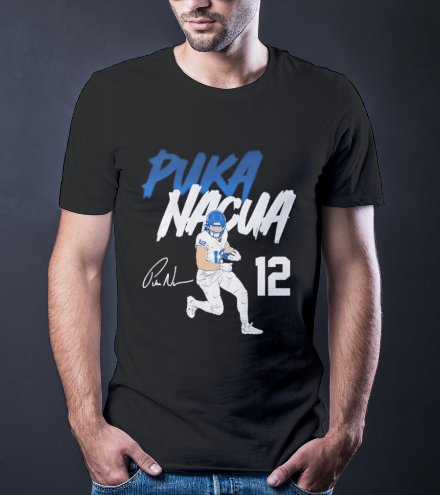 Puka Nacua Los Angeles Rams Football Player 12 Signature And Action Pose T-Shirt