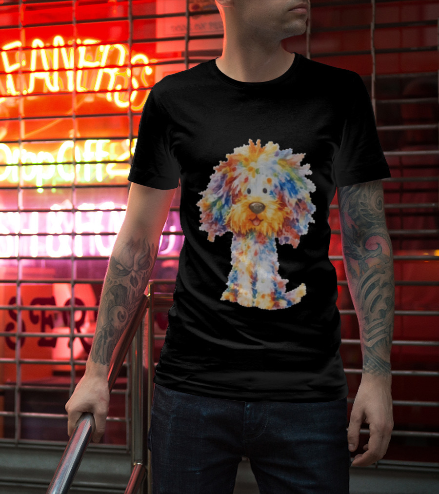 Watercolor Fluffy Dog Colorful Brushstrokes T-Shirt