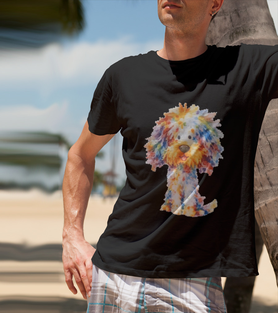 Watercolor Fluffy Dog Colorful Brushstrokes T-Shirt