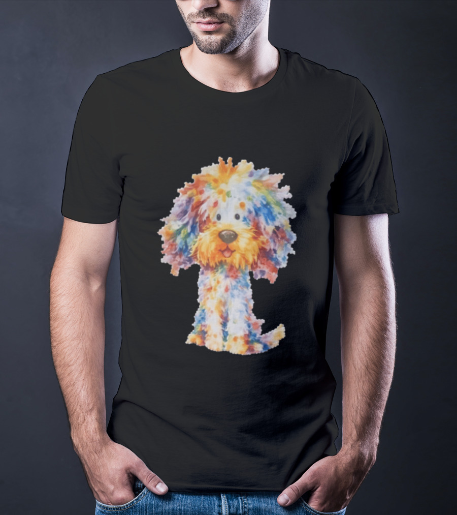 Watercolor Fluffy Dog Colorful Brushstrokes T-Shirt