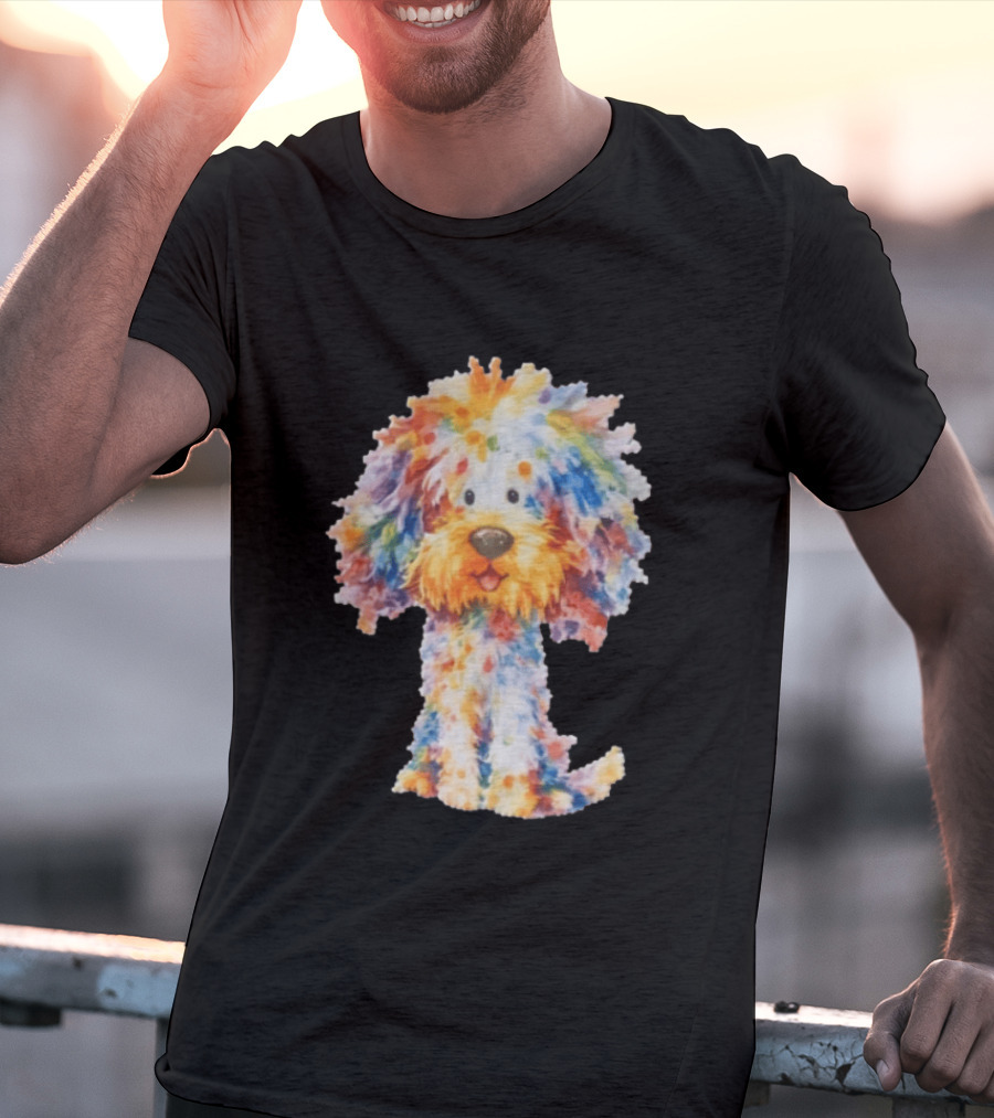 Watercolor Fluffy Dog Colorful Brushstrokes T-Shirt