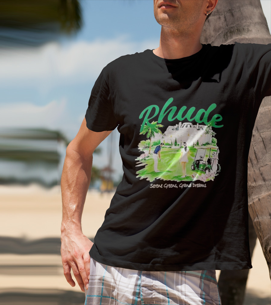 Rhude Serene Greens Grand Dreams Golf Scene Classic Polo Players And Golf Cart Mansion T-Shirt