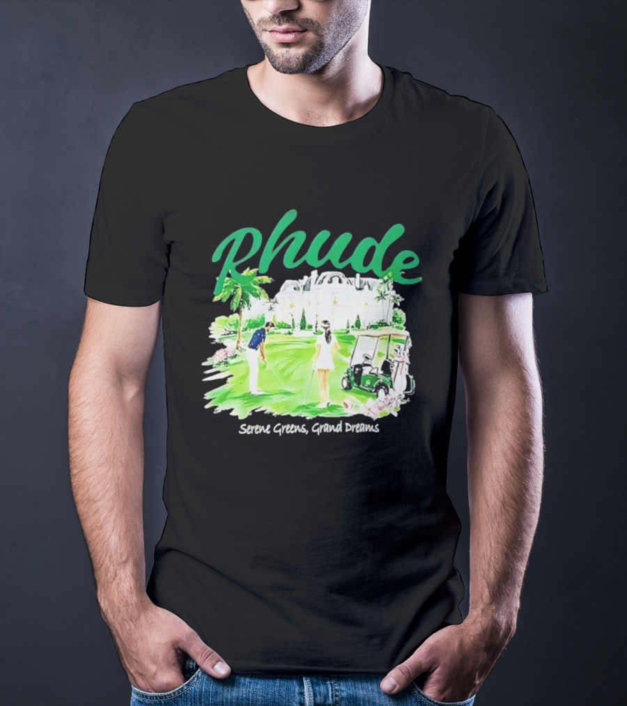 Rhude Serene Greens Grand Dreams Golf Scene Classic Polo Players And Golf Cart Mansion T-Shirt