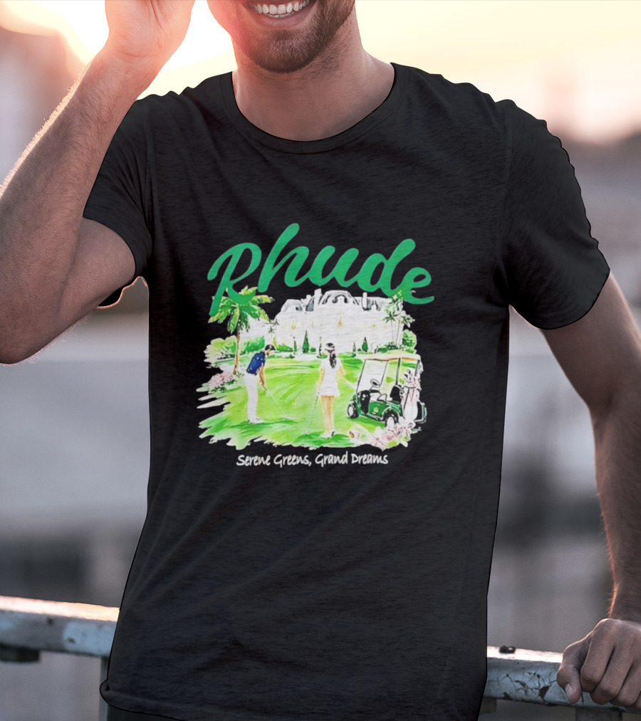 Rhude Serene Greens Grand Dreams Golf Scene Classic Polo Players And Golf Cart Mansion T-Shirt