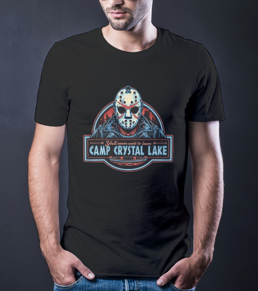 Jason Voorhees You'll Never Want To Leave Camp Crystal Lake Retro Horror T-Shirt