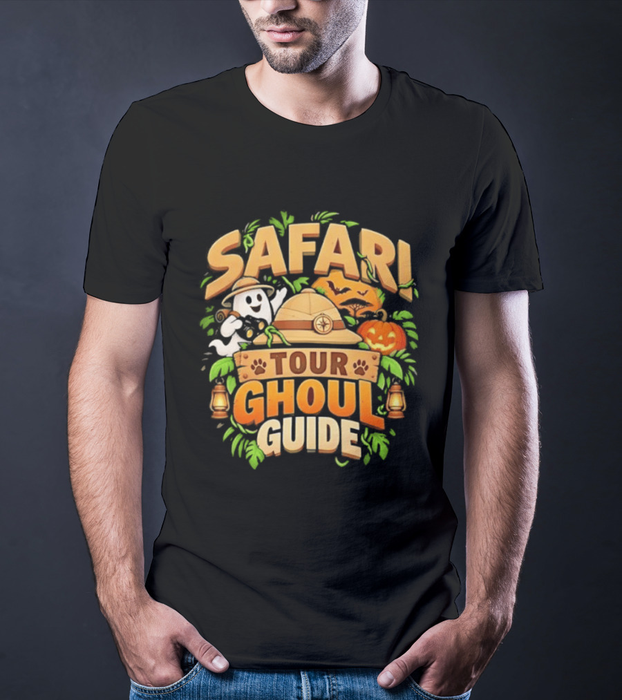 Safari Tour Ghoul Guide Halloween Ghost Pumpkin Adventure T-Shirt