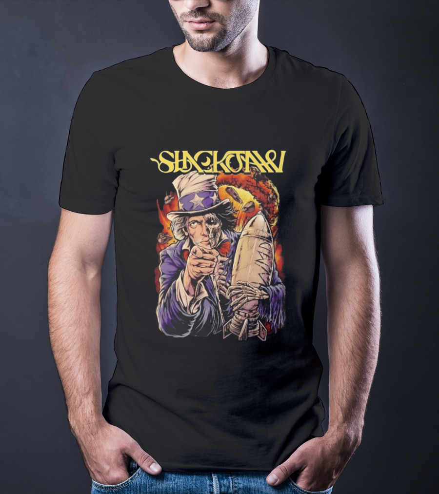 Shackjaw Uncle Sam MAD Bomb Nuclear Metal Explosion Skeleton T-Shirt