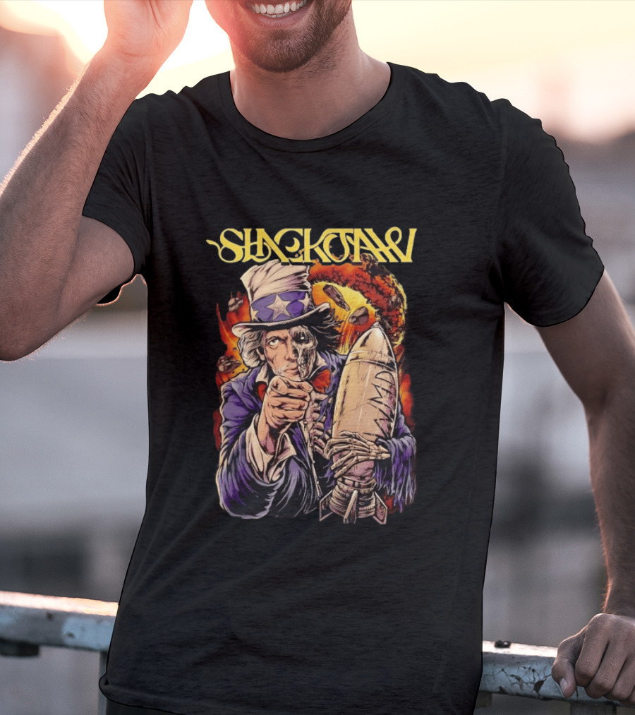 Shackjaw Uncle Sam MAD Bomb Nuclear Metal Explosion Skeleton T-Shirt