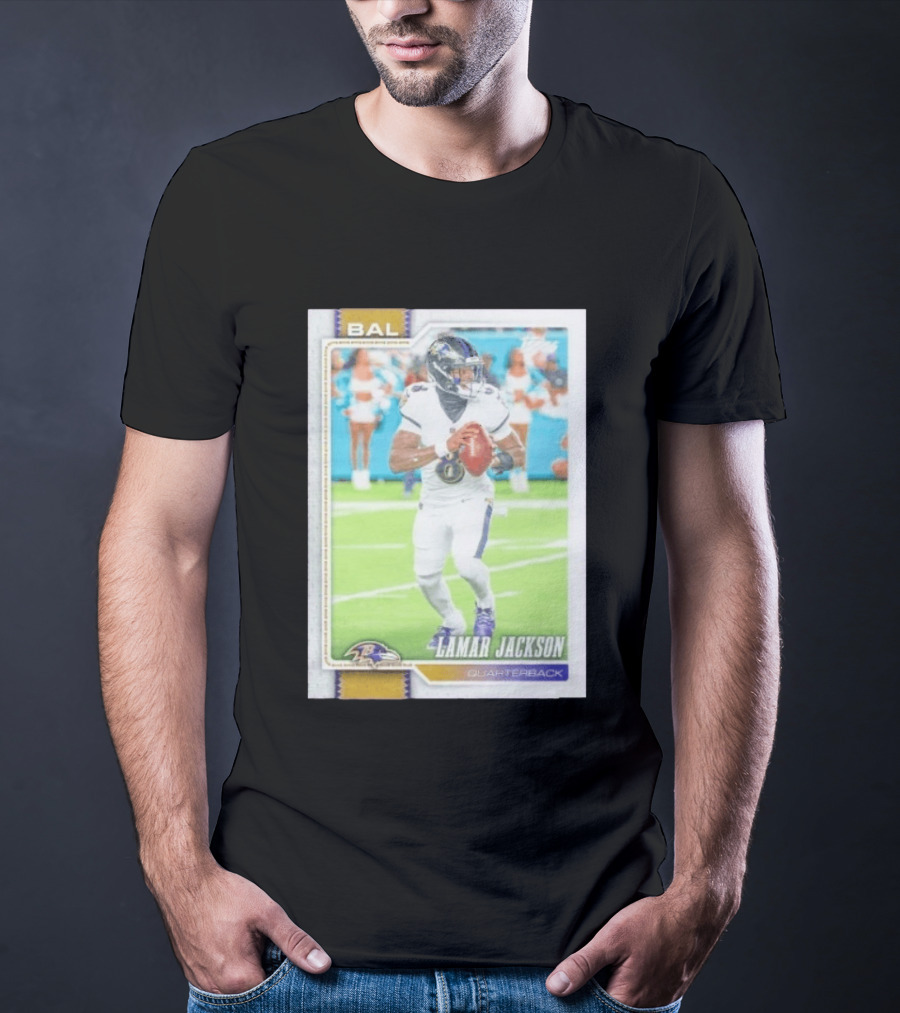 BAL Ravens Lamar Jackson No 8 Quarterback Football Card 2026 T-Shirt