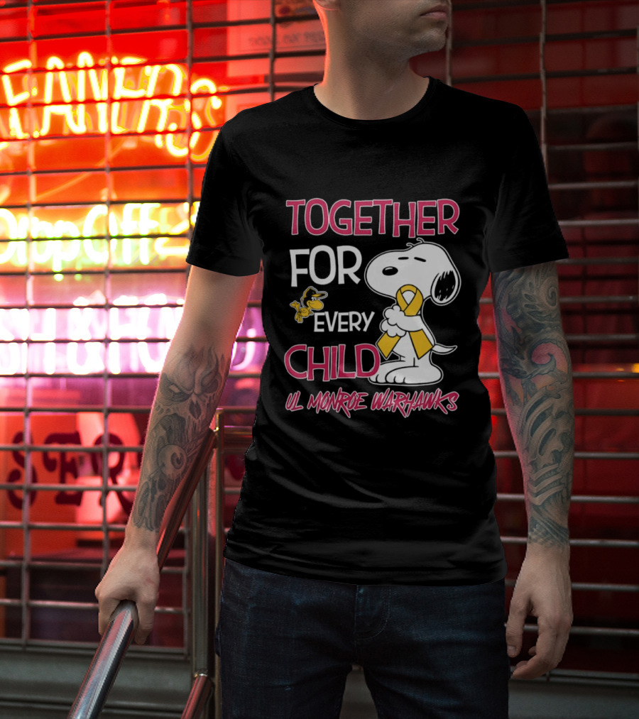 Snoopy Together For Every Child UL Monroe Warhawks Peanuts Support T-Shirt