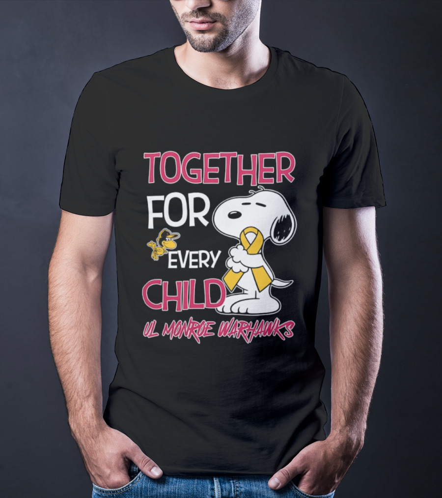 Snoopy Together For Every Child UL Monroe Warhawks Peanuts Support T-Shirt
