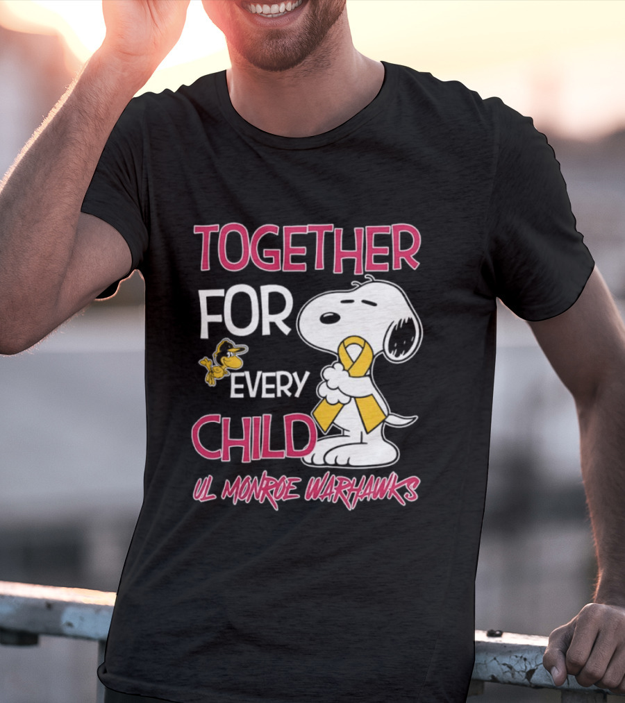 Snoopy Together For Every Child UL Monroe Warhawks Peanuts Support T-Shirt