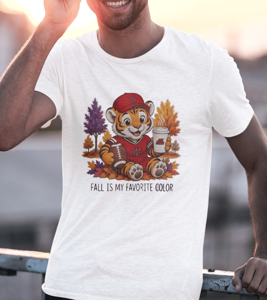 Jax State Tiger Fall Is My Favorite Color Cute Cartoon Tiger Football Autumn Leaves T-Shirt