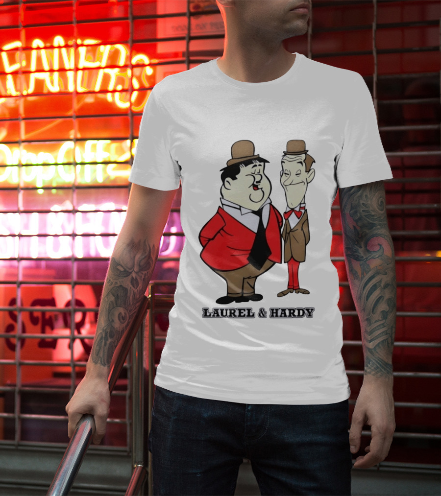 Laurel And Hardy Cartoon Style Classic Comedy T-Shirt