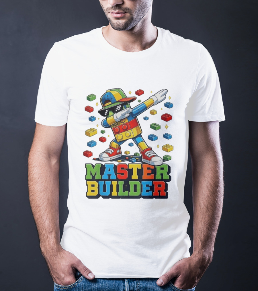 Master Builder Dabbing Colorful Brick Building Blocks T-Shirt