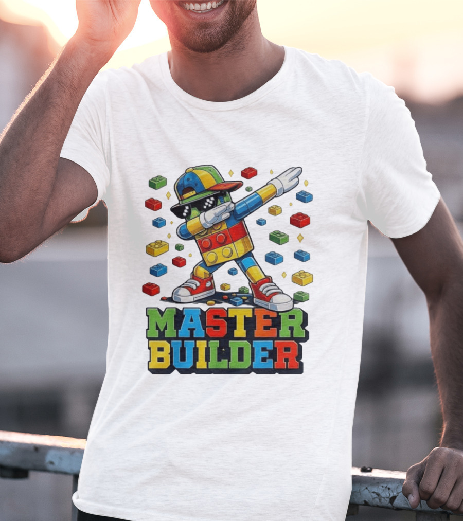 Master Builder Dabbing Colorful Brick Building Blocks T-Shirt