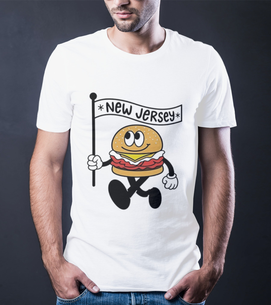 New Jersey Walking Burger Cartoon Food T-Shirt