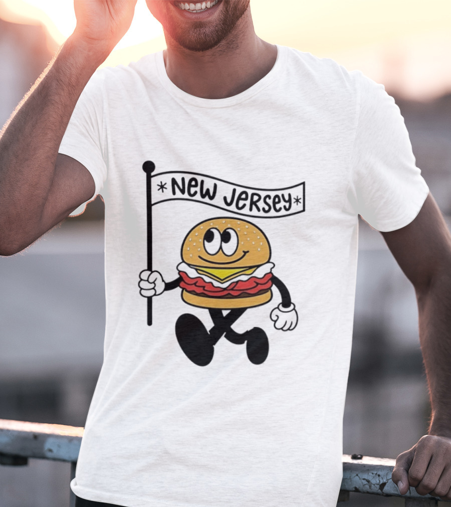 New Jersey Walking Burger Cartoon Food T-Shirt