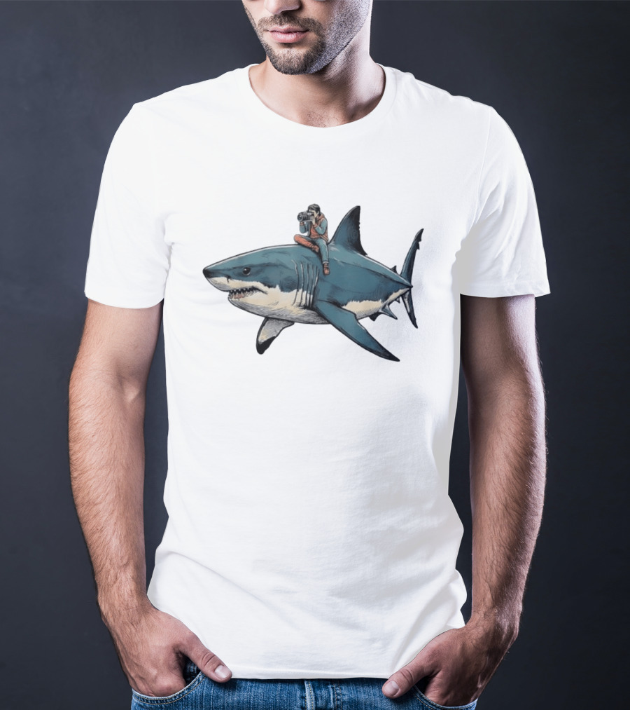 Photographer Riding A Great White Shark Adventure T-Shirt