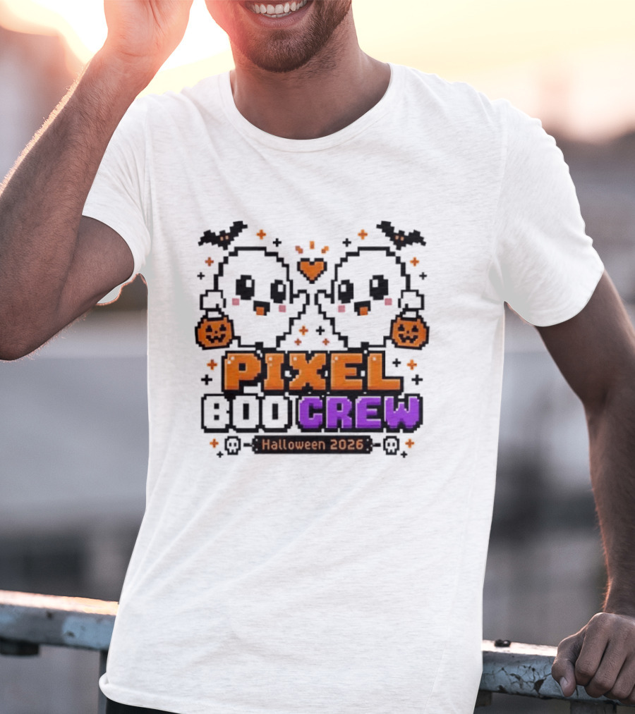 Pixel Boo Crew Halloween 2026 Ghosts Cute Pixelated Spooky Fun T-Shirt