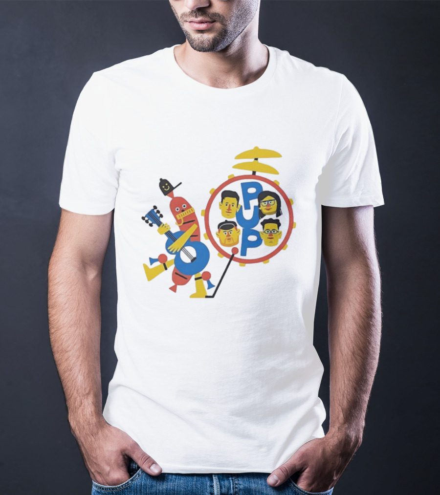 Pup Band Punk Rock Music Cartoon Characters Drums T-Shirt