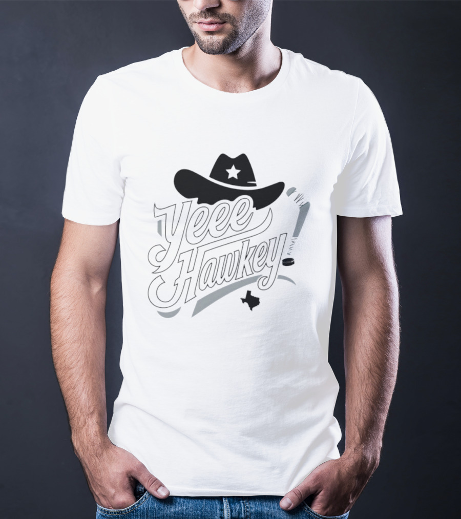 Texas Cowboy Hockey Yeee Hawkey With Star Hat And Sticks T-Shirt
