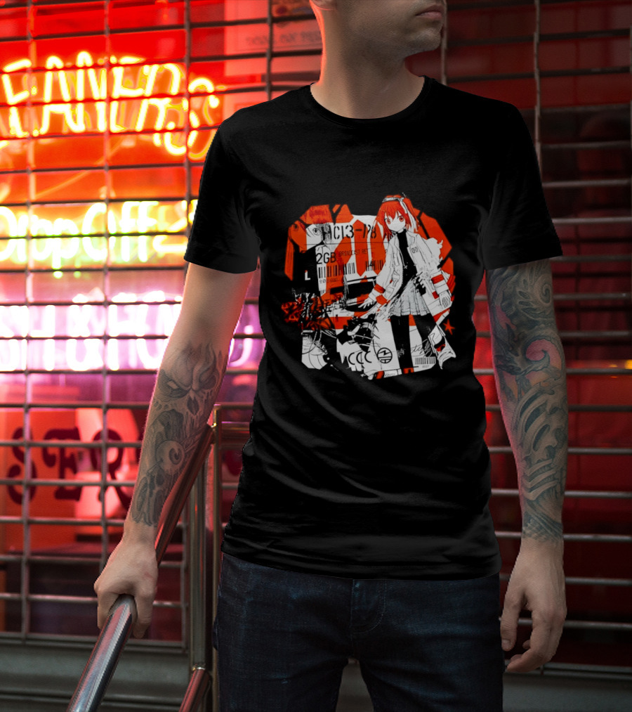 Anime Girl Broadcast Ret Cyberpunk Aesthetic Red Neon T-Shirt