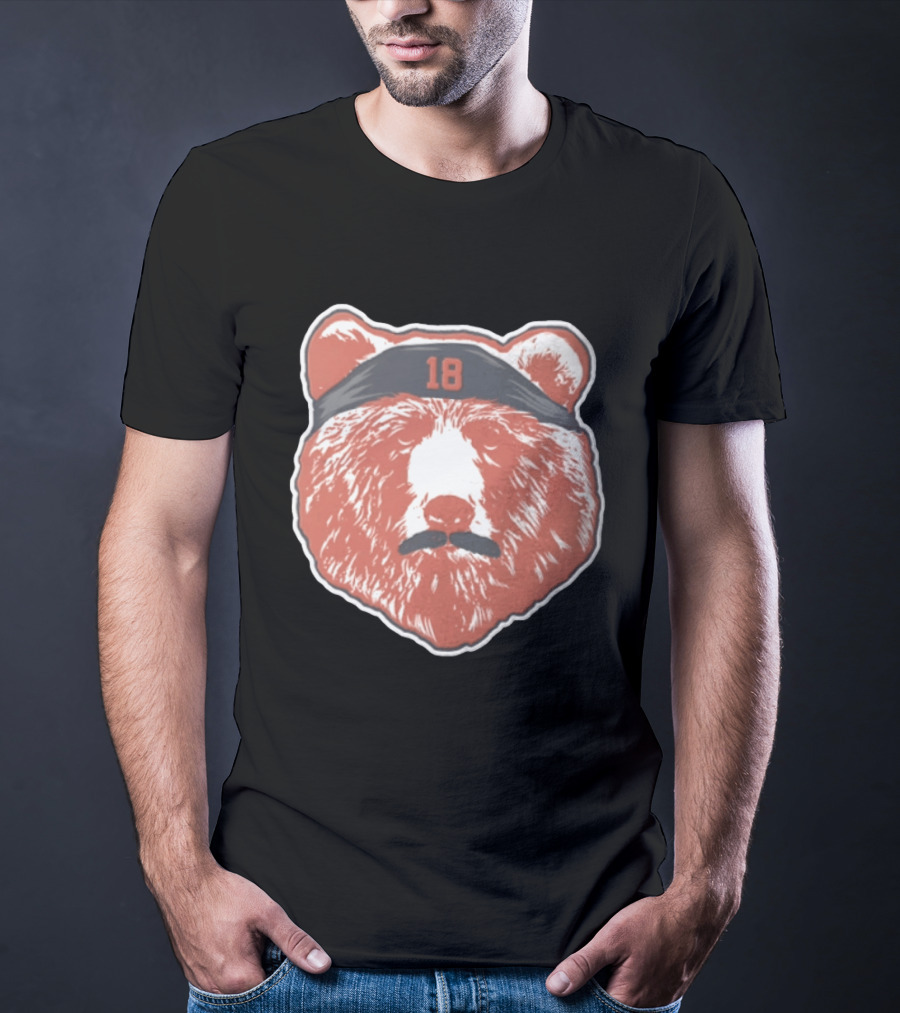 Caleb Williams Red Bear Head 18 Black Headband Mustache Chicago Bears T-Shirt