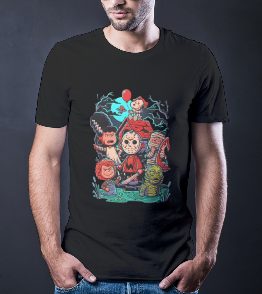 Snoopy Charlie Brown Halloween Monster Mash Up Cartoon Characters T-Shirt