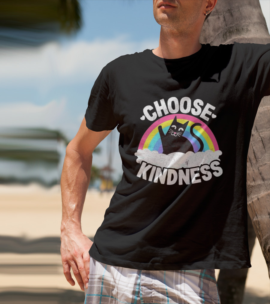 Choose Kindness Black Cat Rainbow T-Shirt