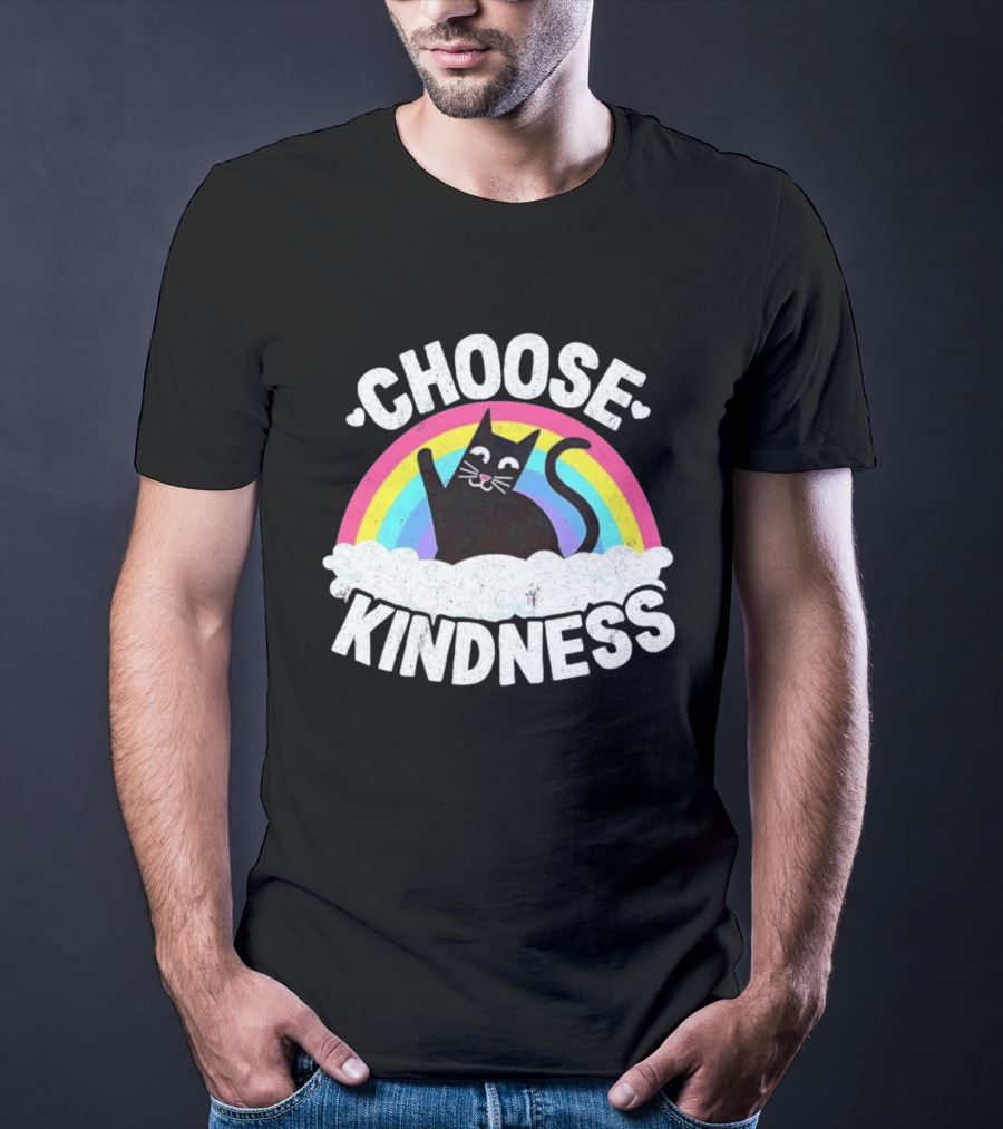 Choose Kindness Black Cat Rainbow T-Shirt