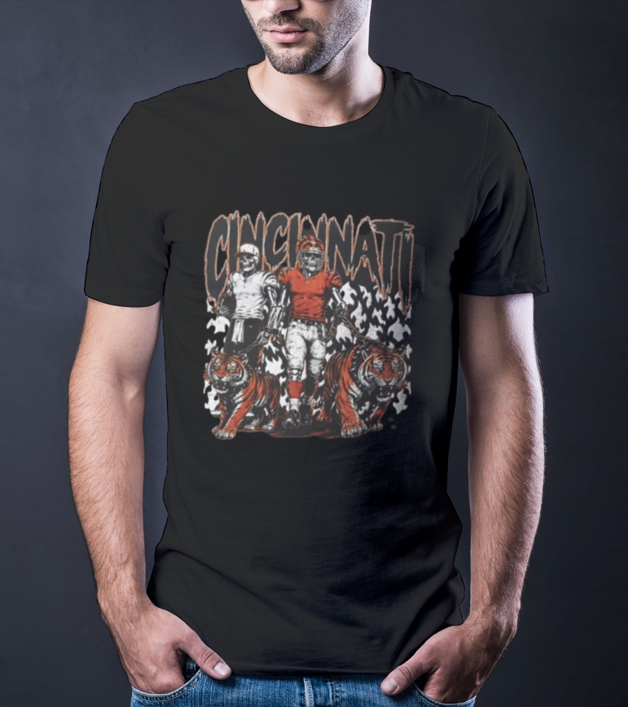 Cincinnati Bengals Skeleton Football Players Walking Tigers T-Shirt