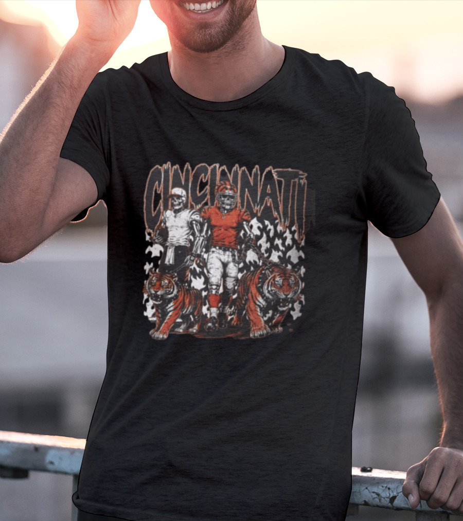 Cincinnati Bengals Skeleton Football Players Walking Tigers T-Shirt