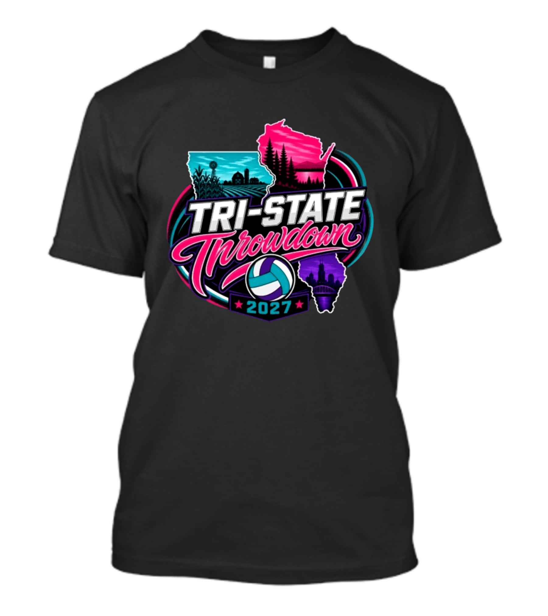 Tri State Throwdown Volleyball 2027 Midwest Event Featuring State Outlines And Volleyball T-Shirt