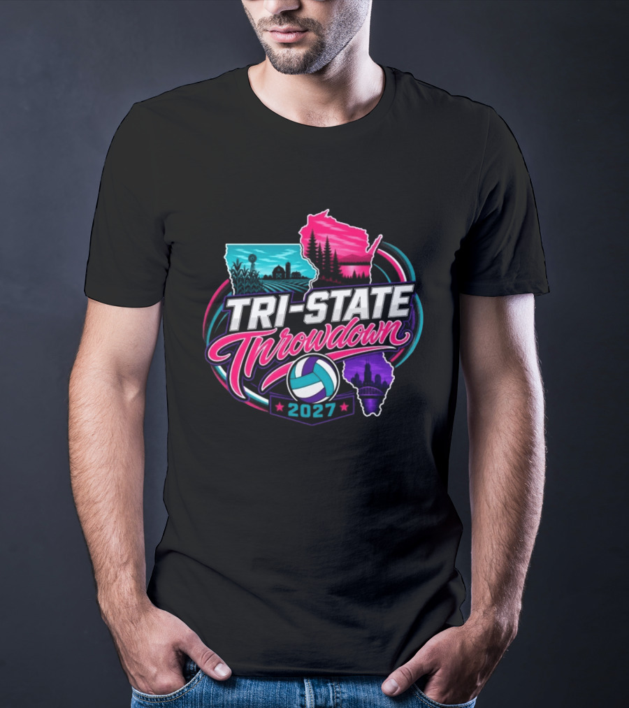 Tri State Throwdown Volleyball 2027 Midwest Event Featuring State Outlines And Volleyball T-Shirt