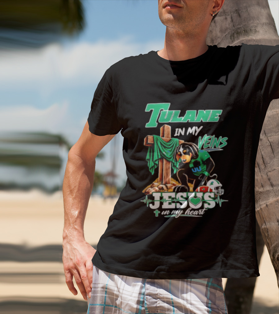 Tulane In My Veins Jesus In My Heart Faith Football Dog T-Shirt
