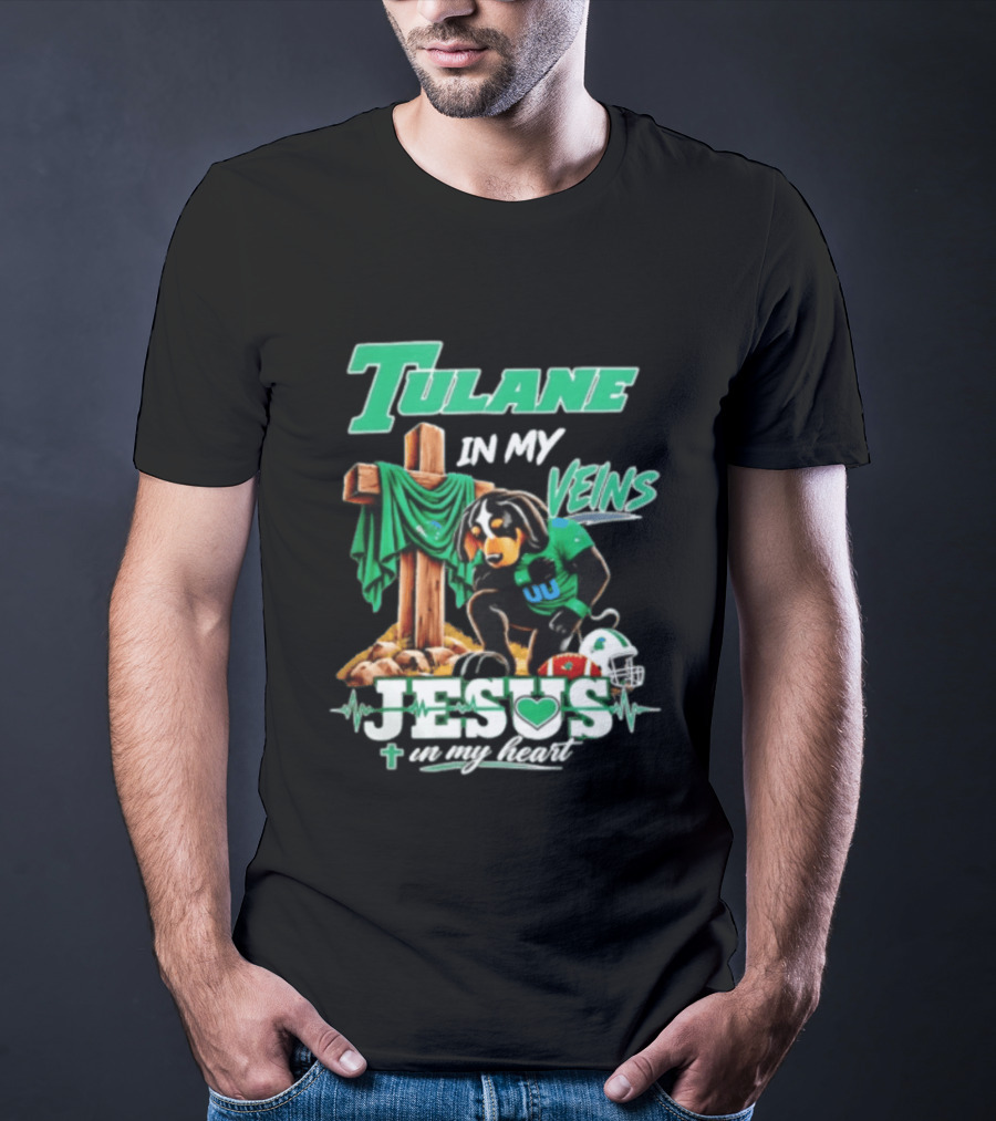 Tulane In My Veins Jesus In My Heart Faith Football Dog T-Shirt