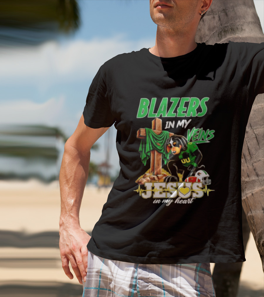 BLazers In My Veins Jesus In My Heart UAB Blazers Football Dog Faith T-Shirt