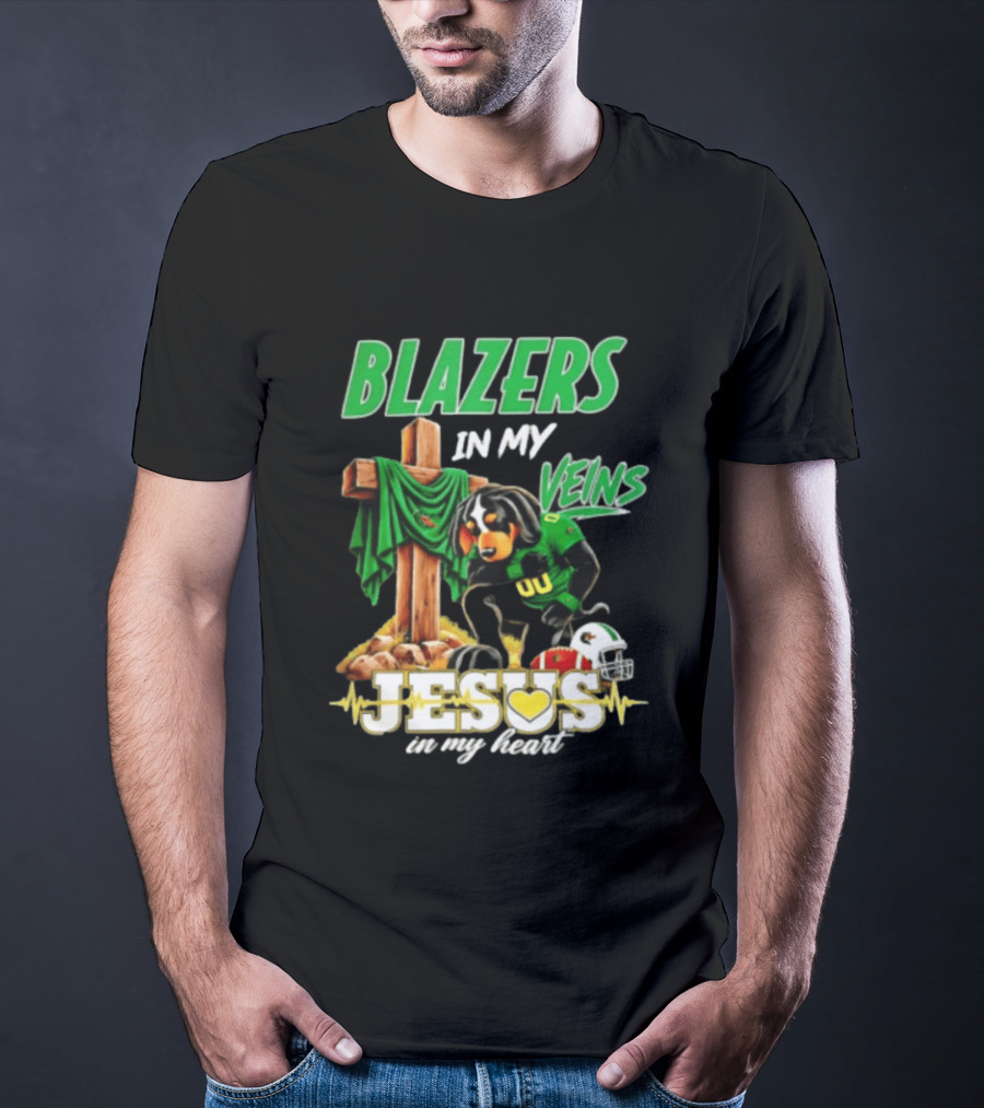 BLazers In My Veins Jesus In My Heart UAB Blazers Football Dog Faith T-Shirt