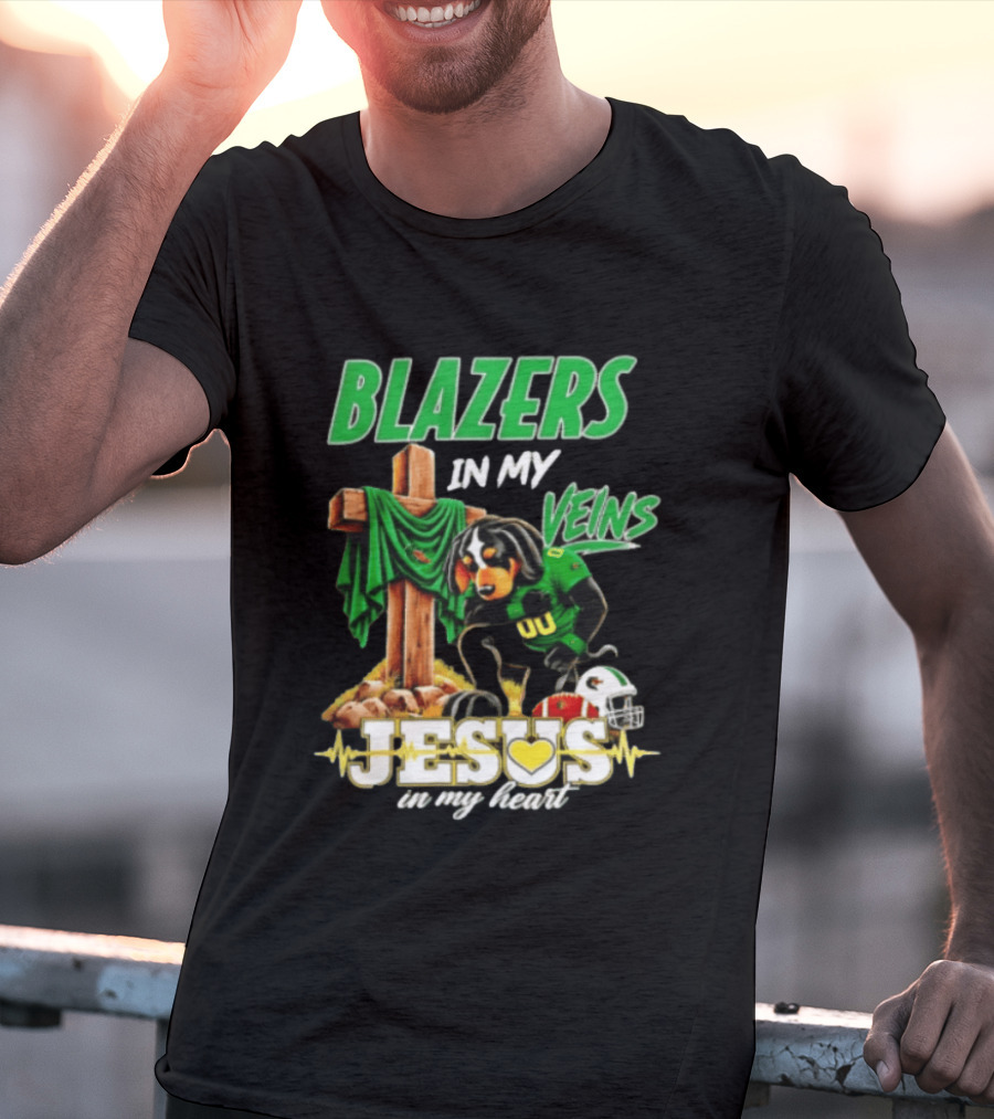 BLazers In My Veins Jesus In My Heart UAB Blazers Football Dog Faith T-Shirt
