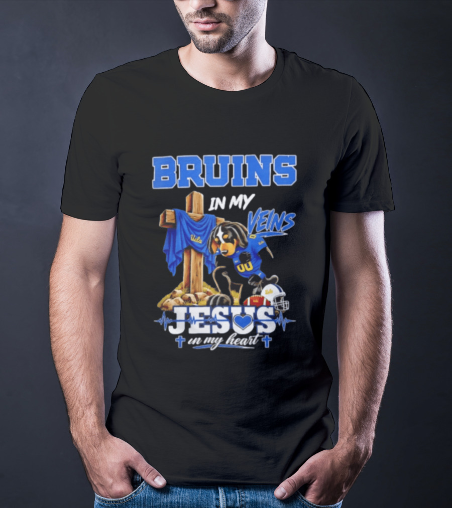 UCLA Bruins In My Veins Jesus In My Heart Faith Football T-Shirt