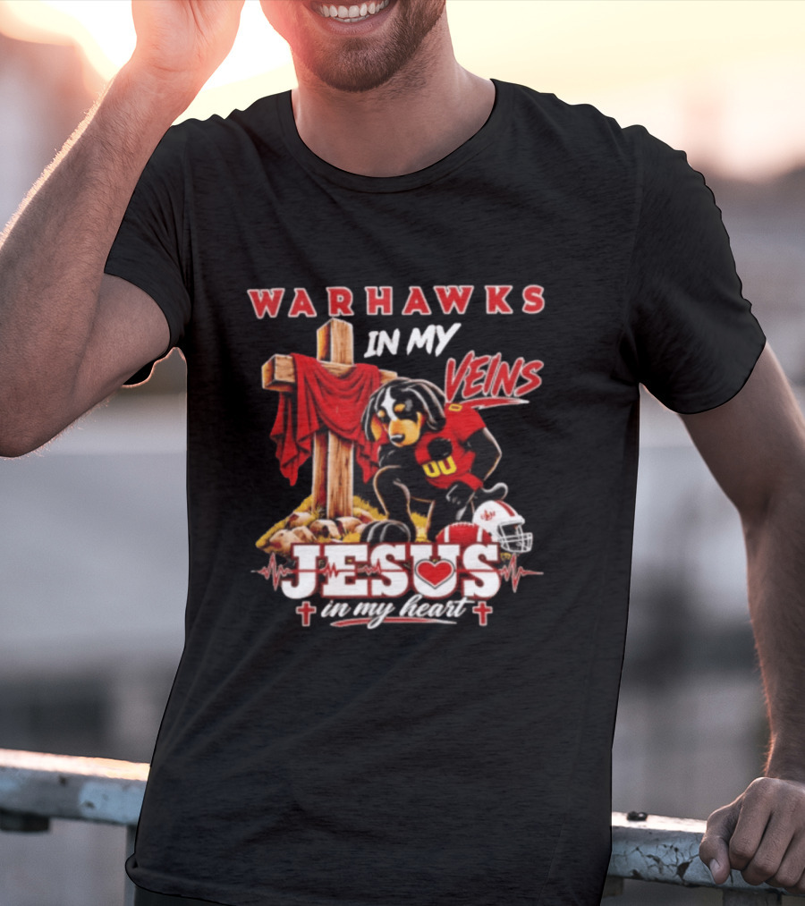 Warhawks In My Veins Jesus In My Heart Faith Football Ul Monroe T-Shirt