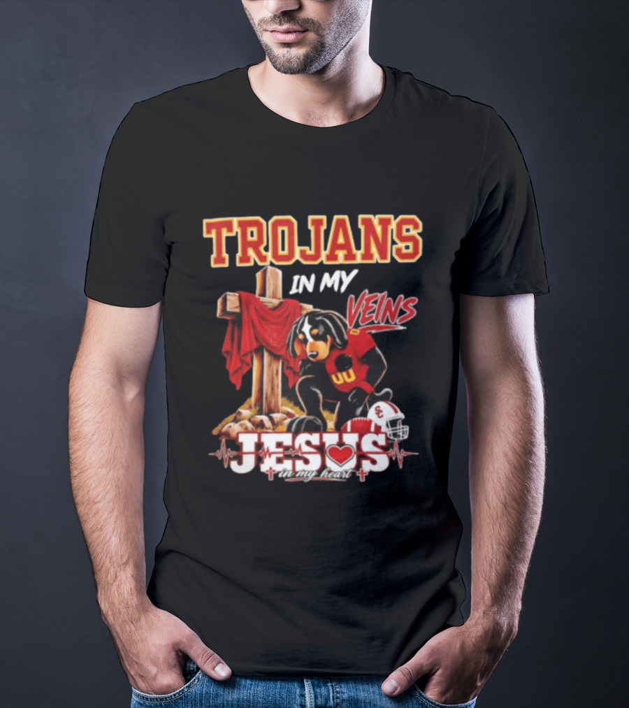 Trojans In My Veins Jesus In My Heart USC Football Faithful Dog T-Shirt