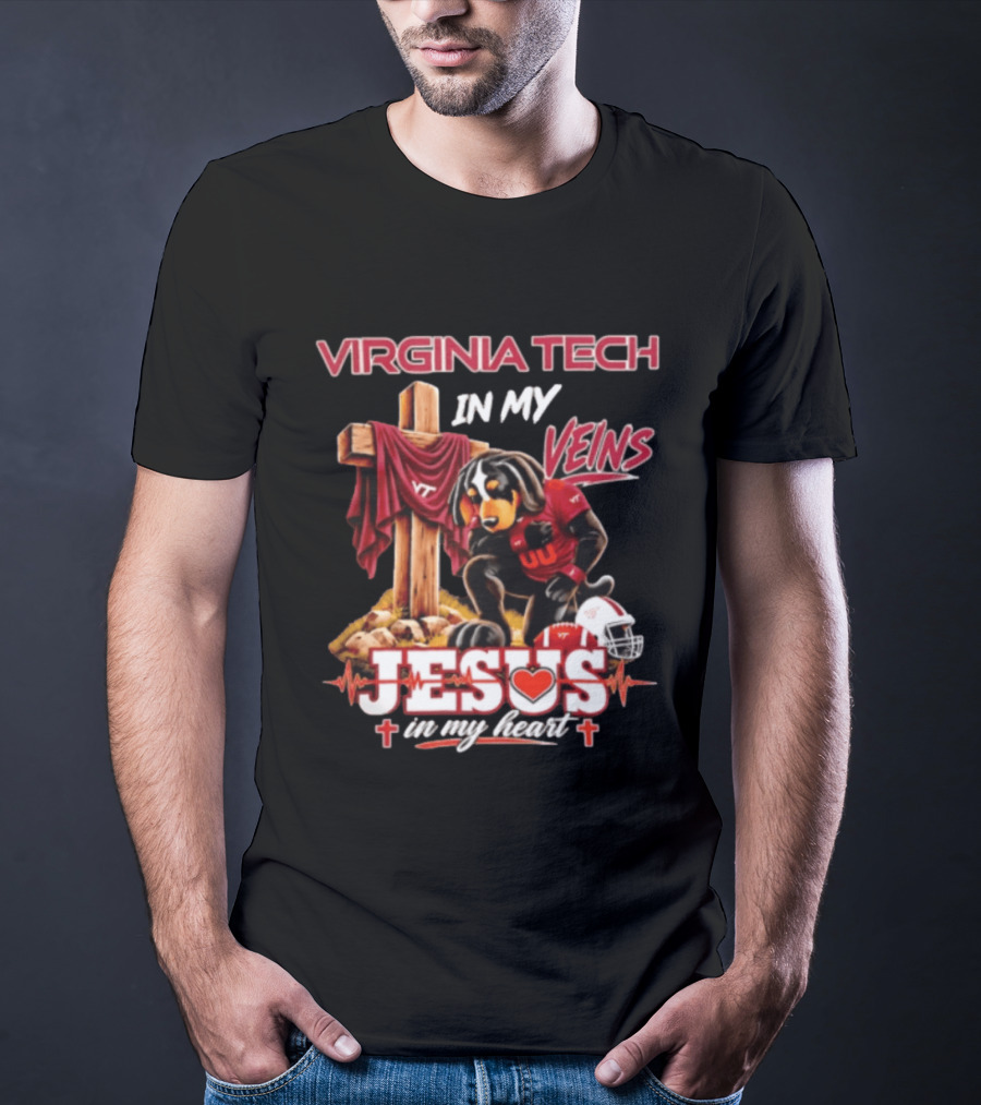 Virginia Tech Hokies Dog In My Veins Jesus In My Heart Football Faith T-Shirt