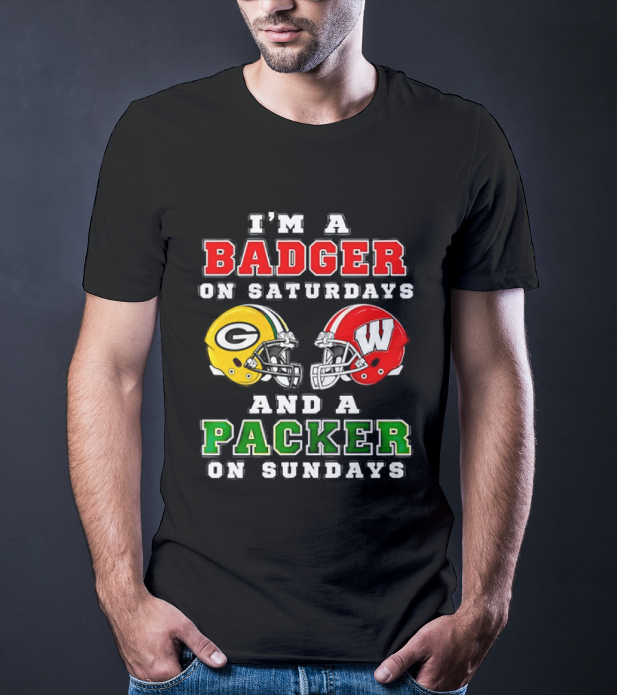 Badger Saturdays Packer Sundays Wisconsin Football Helmets T-Shirt