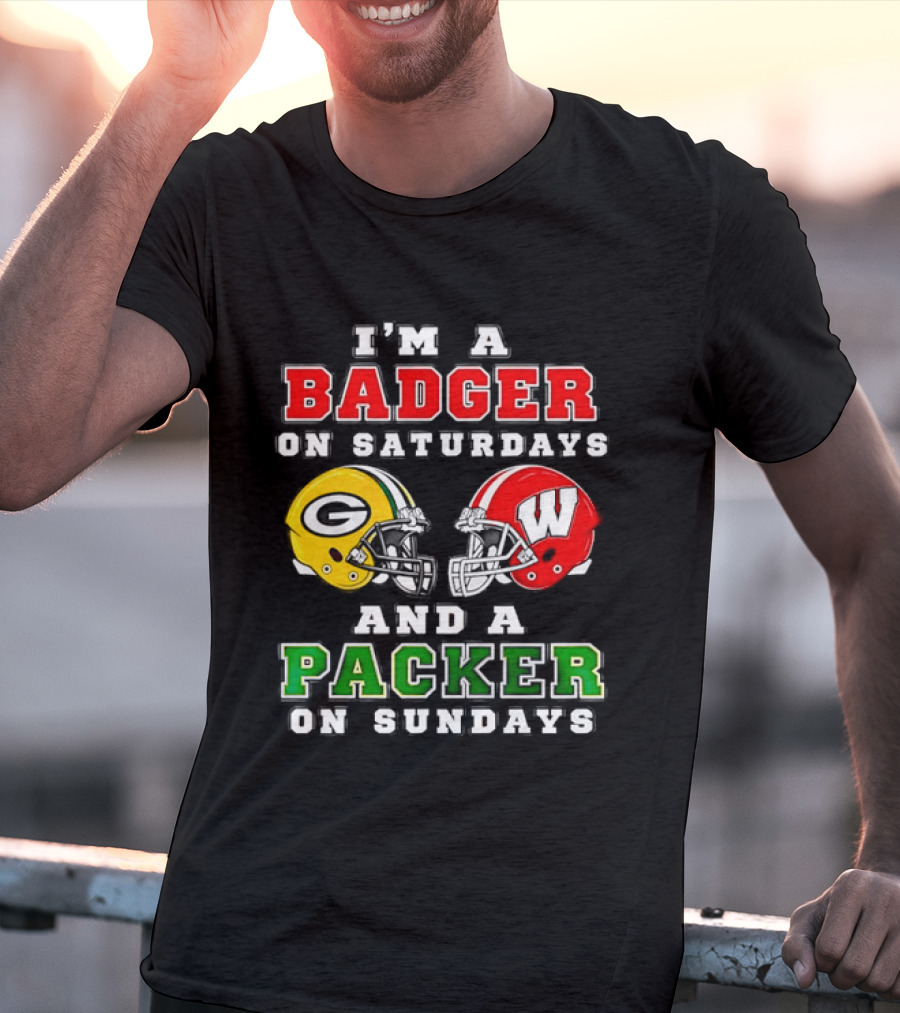 Badger Saturdays Packer Sundays Wisconsin Football Helmets T-Shirt