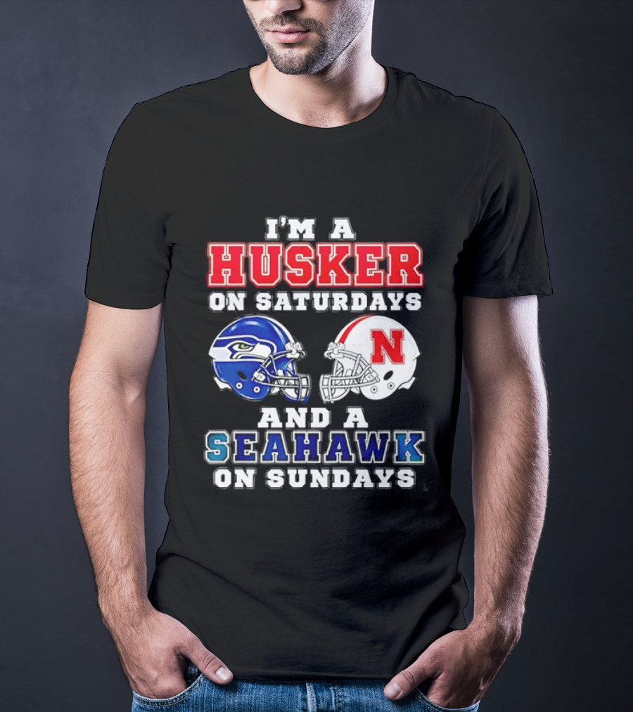 I'm A Husker On Saturdays And A Seahawk On Sundays Football Helmets T-Shirt