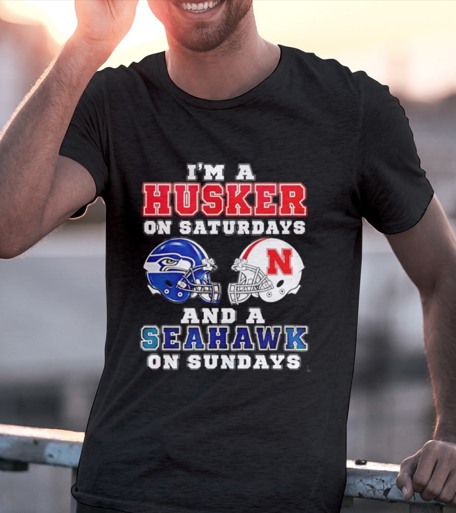 I'm A Husker On Saturdays And A Seahawk On Sundays Football Helmets T-Shirt