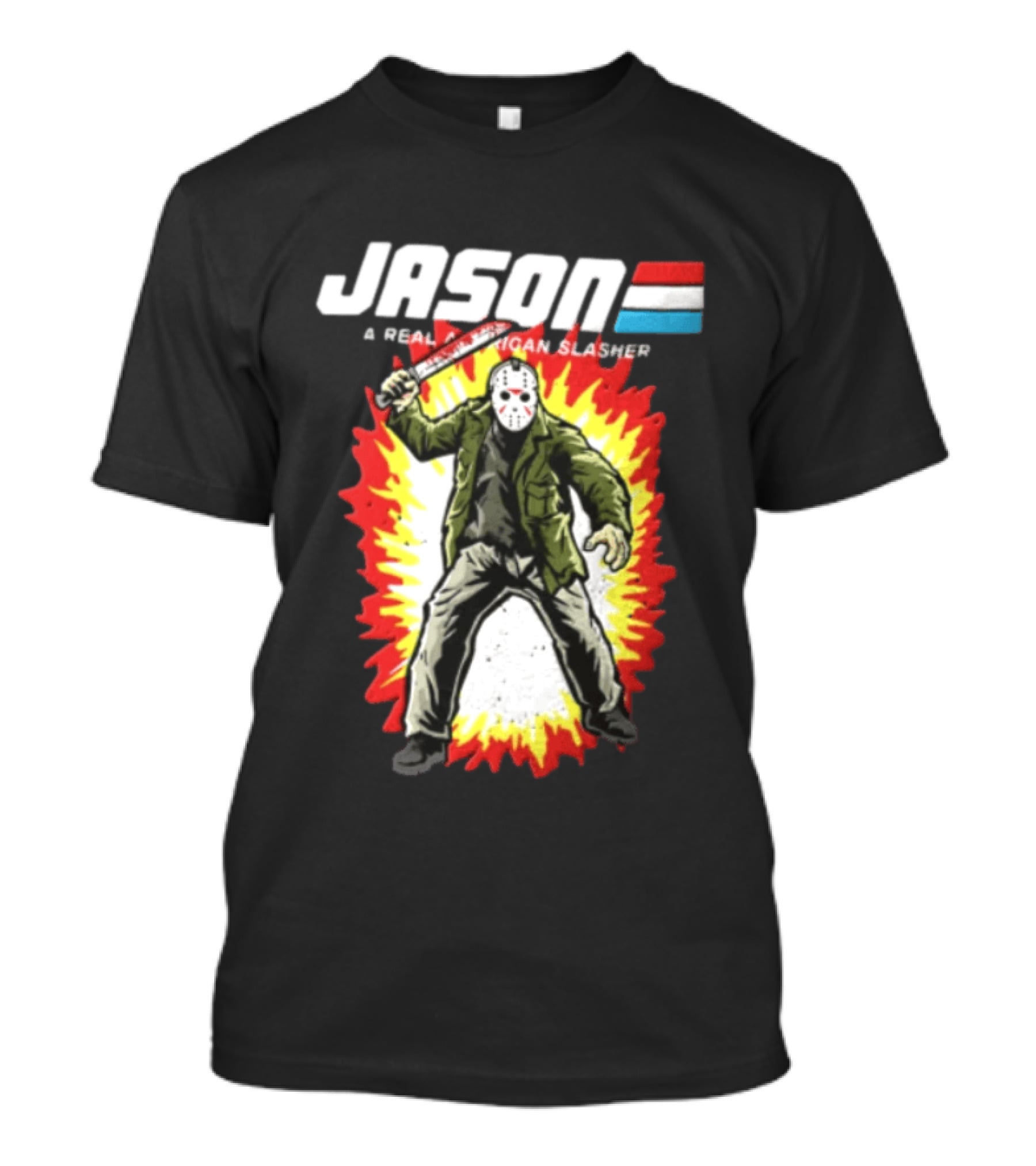 Jason A Real American Slasher Hockey Mask Machete Man Explosion T-Shirt